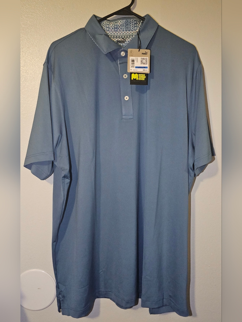 NWT PUMA MATTR Men's Fair Isle Trim Performance Polo Shirt - Blue Horizon - XL